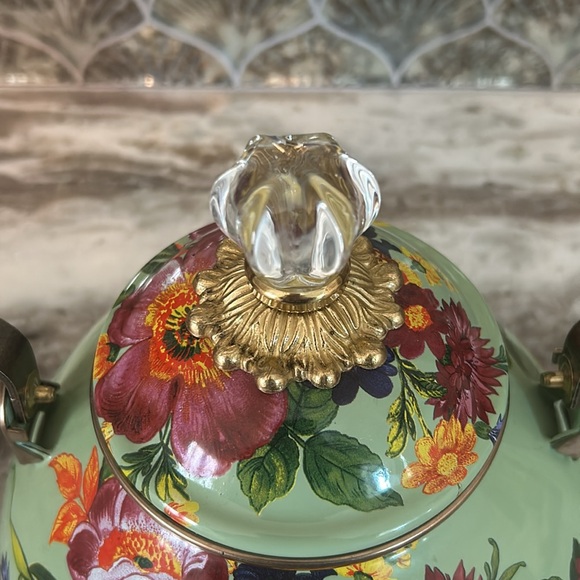 MacKenzie Childs 2 Quart Green Floral Market Teapot - Picture 2 of 9